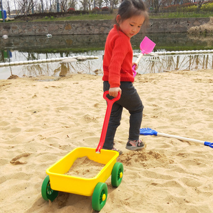 宝宝沙滩拉车 玩沙工具加厚塑料小推车拖车玩具 儿童海边拖拉小车