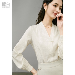 新款 女装 晚白2024春装 衬衫 女衬衣中国风上衣 知性优雅气质新中式