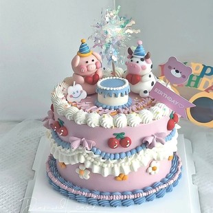 派对小猪猪宝宝周岁过生日蛋糕装 饰摆件平安幸运甜品台烘焙插件