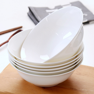 6个装 陶瓷吃面碗大碗汤碗纯白骨瓷餐具碗套装 家用中式 大号泡面碗