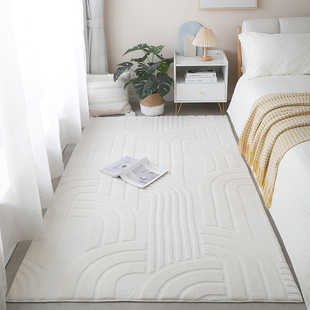 卧室床边地毯素色米白奶油风垫子女孩房间床下长条毛毯地垫可机洗