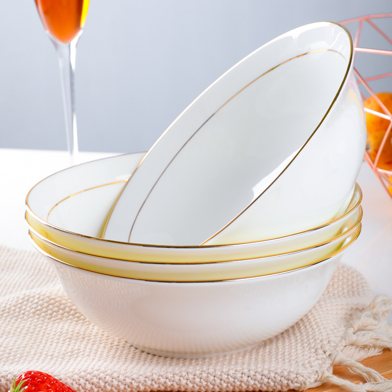 欧式 金边汤碗家用饭碗创意斗笠碗骨瓷面碗陶瓷简约吃饭碗单个大碗