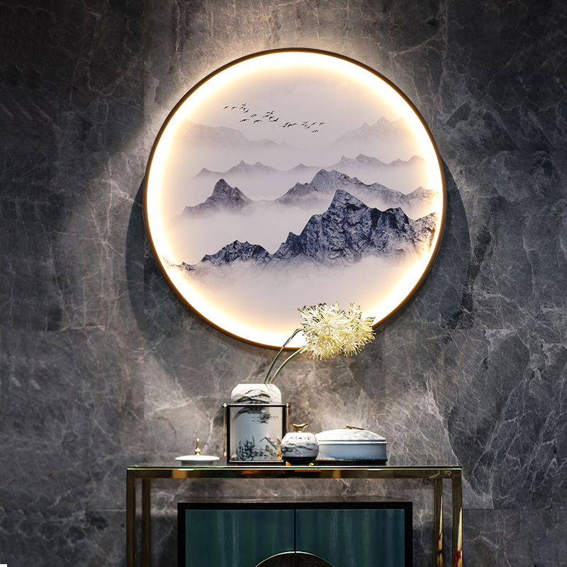 新中式 禅意壁灯中国风艺术圆形茶室入户玄关灯客厅背景墙壁画灯具