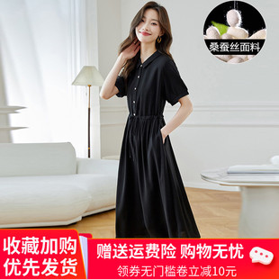 杭州高端纯色真丝连衣裙女装 夏季 新款 小个子洋气质桑蚕丝A字裙子