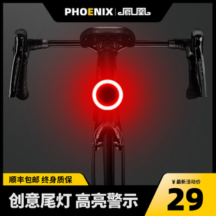 凤凰自行车尾灯USB充电山地车灯强光夜骑警示灯骑行装 备单车配件