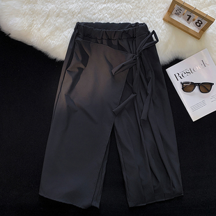 设计假两件直筒暗黑系小众阔腿时髦裙裤 裤 新中式 垂坠感子男女春季