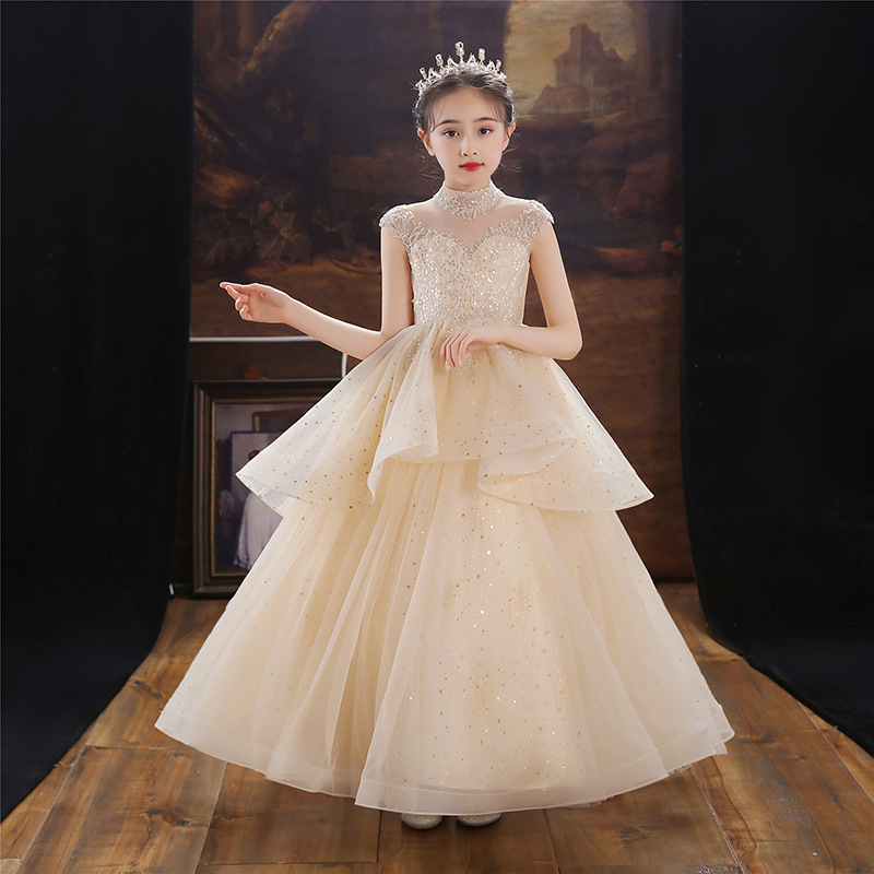十岁儿童参加婚礼服装 优雅小孩子生日宴公主裙女生主持人钢琴比赛