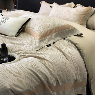 100支天丝棉色织提花四件套现代高级感优雅柔软丝滑裸睡床上用品