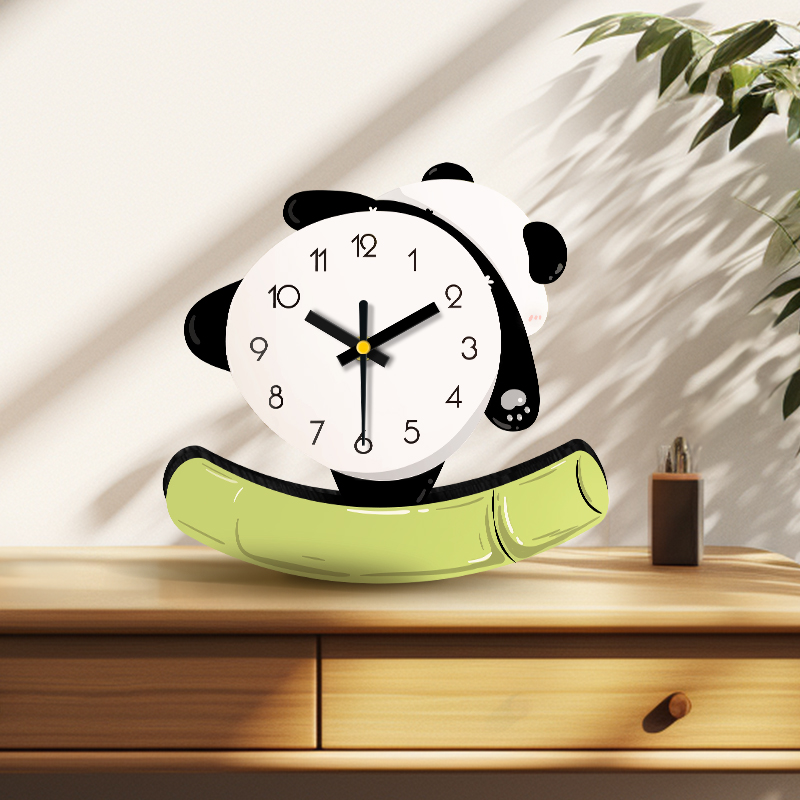 熊猫创意桌面摆件创意静音钟表摆台式 客厅电视柜时钟家居饰品座钟