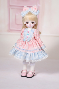 BJD娃衣 SD娃衣 可爱糖果色格子连衣裙 套装 4分 可定制尺寸 6分