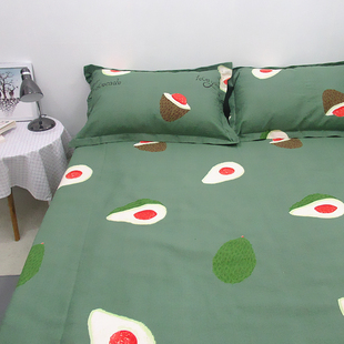 纯棉老粗布床单件绿色牛油果加密加厚帆布夏凉单全棉枕套被单双人