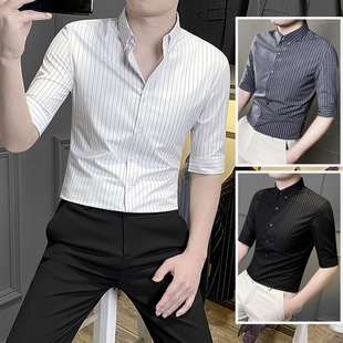 薄款 短袖 休闲衬衫 夏季 上衣韩版 修身 2022新款 商务高端冰丝衬衣 男士