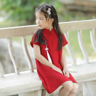 女童旗袍夏季 儿童中国风母女亲子唐装 红色连衣裙宝宝汉服2022新款