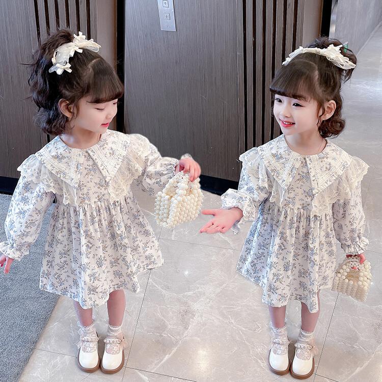 女童2023新款 洋气女孩公主裙儿童装 裙子新款 清新花边领韩系连衣裙