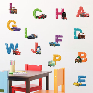 儿童房间幼儿园装 饰墙贴纸早教壁画T002 赛车汽车总动员卡通字母