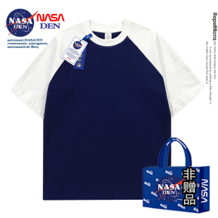 重磅纯棉T恤宽松百搭情侣圆领衫 男女短袖 NASA联名插肩袖 撞色美式