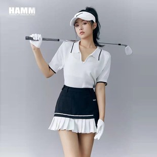 韩国高尔夫球服装 女套装 财阀千金范白色冰丝短袖 golf速干百褶短裙