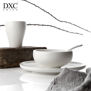 餐厅陶瓷餐具纯白色摆台四件套饭店碗盘套装 DXC创意酒店用品个性