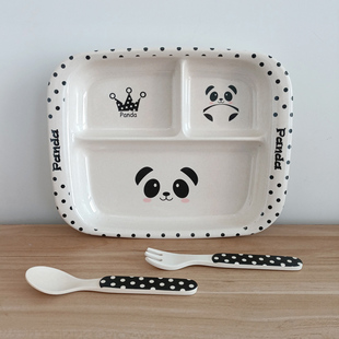 熊猫创意竹纤维婴儿童餐具吃饭餐盘分格早餐宝宝辅食碗水杯叉勺子