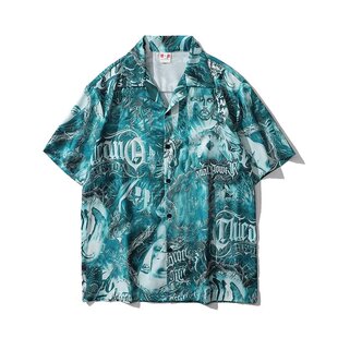 美式 高街短袖 薄款 海边夏威夷沙滩凉快宽松版 男夏季 衬衣外套 花衬衫