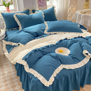 韩版 花边床单被罩床上用品 少女心纯色被套四件套公主风床裙床罩款