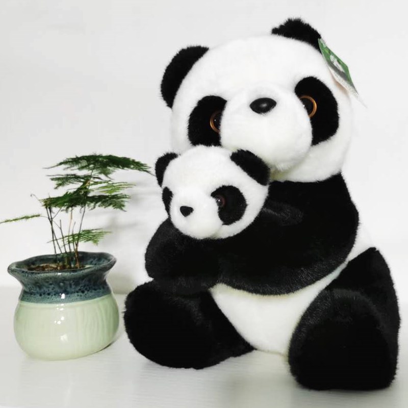 正版 pandaway熊猫带路毛绒玩具仿真基地母子熊猫公仔儿童生日礼物