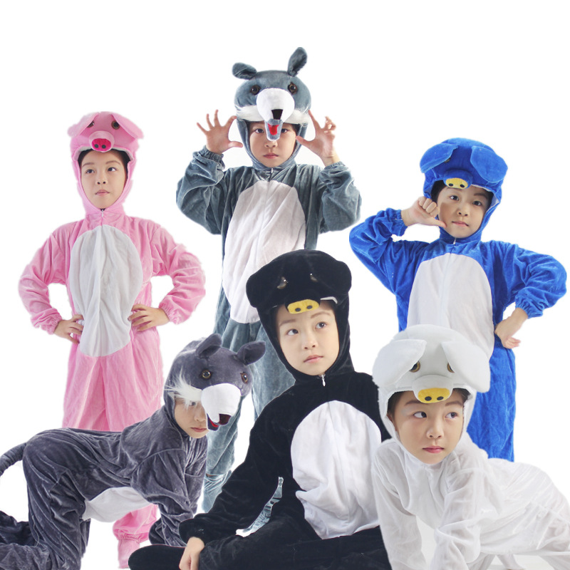 新款 儿童舞台成人亲子卡通动物造型演出服大灰狼小猪学生表演服饰