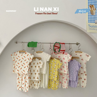 A类纯棉春夏季 空调房套装 韩版 中小儿童面膜家居服两件套宝宝睡衣