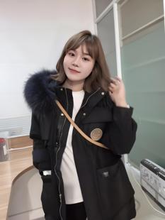 韩版 时尚 新款 加绒加厚中长款 羽绒服女冬季 收腰显瘦外套潮 气质工装