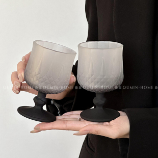 趣皿 高颜值磨砂灰高脚菱形杯创意红酒杯小众设计玻璃杯甜酒杯子