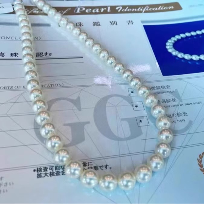 無调色 冷白光8.5 9mm极光海水珍珠akoya项链正圆日本ggc证书