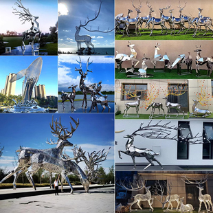 定制不锈钢雕塑鹿景观小品摆件抽象镜面几何鹿动物玻璃钢雕塑厂家