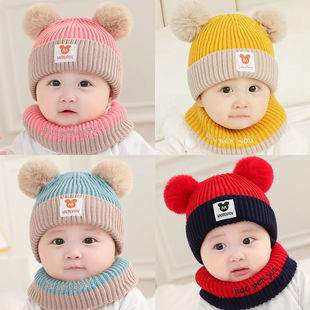 婴儿帽子秋冬新生儿加厚保暖加绒0 12个月男女宝宝幼儿可爱毛线帽