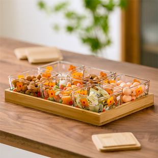 玻璃果盘水果盘客厅茶几瓜子干果碟家用分格带盖小吃零食碗糖果盒