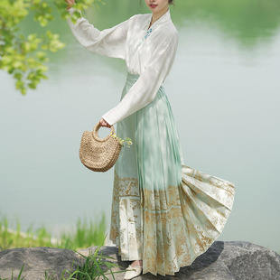 轻薄套装 满庭芳 复古国风 织金纱马面裙女汉服改良日常五色夏季