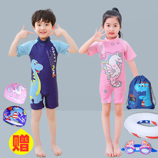 儿童泳衣连体男童女童韩国可爱恐龙独角兽中大童3 12岁宝宝游泳衣