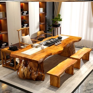 实木茶桌茶几简约禅式 客厅茶座桌椅组合原木大板功夫泡茶桌 新中式