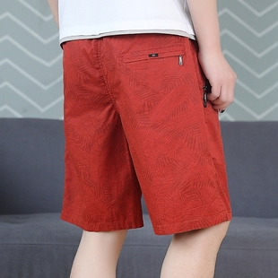 夏季 工装 满印大裤 衩子拉链口袋夏天外穿休闲五分中裤 男士 红色短裤