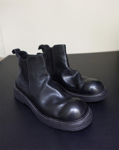 一脚蹬厚底马皮切尔西短靴 水洗做旧马丁靴 新款 手工缝制 意式
