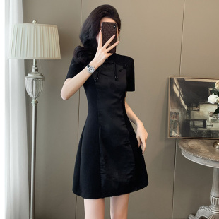 小个子黑色连衣裙女夏季 新款 超好看新中式 显瘦绝美国风改良旗袍裙