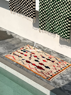 Purmou地毯260x140cm摩洛哥艺术床边毯白底彩色现代简约茶几毯