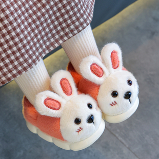 防滑男女童可爱兔子宝宝加绒包跟保暖棉鞋 儿童棉拖鞋 2024新款 冬季