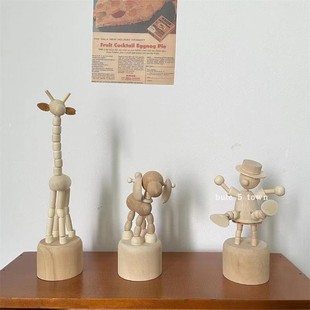 ins风桌面动物木质小摆件趣味木头人长颈鹿活动拍照装 饰木偶摆件