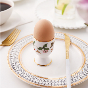 爱莉卡贝叶 野草莓欧式 轻奢镀金骨瓷蛋杯 蛋托白酒杯