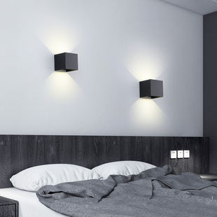 北欧壁灯客厅极简背景墙灯过道走廊灯创意方形几何造型卧室床头灯