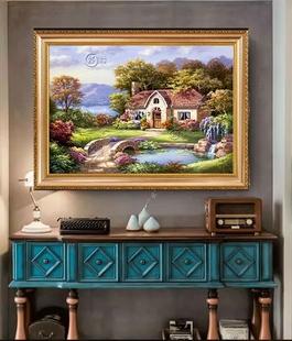 欧式 手绘油画沙发背景墙客厅餐厅装 饰画美式 花园风景酒店山水挂画