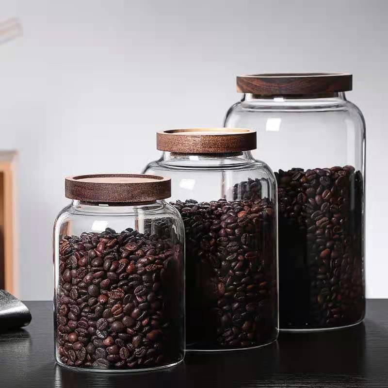玻璃食品密封罐相思木盖子杂粮咖啡豆茶叶储物展示瓶储物盒收纳罐